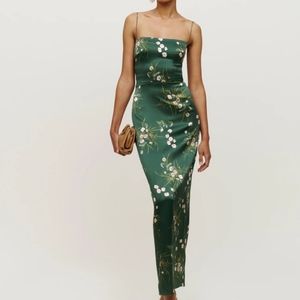 Reformation Frankie silk slip dress-dark green (size 8 NWT, size 4 NWOT)